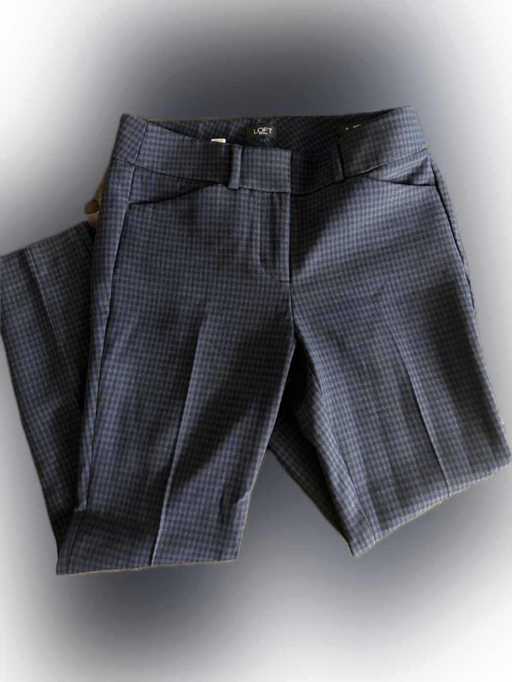 LOFT Blue Black Houndstooth Straight Dress Ankle Pants size 2petite